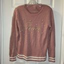 Holiday Time  Pink/White “Peace” Pullover Christmas Sweater S Photo 0