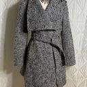 GUESS |  Black & White Tweed Wool Blend Coat Belted Photo 2