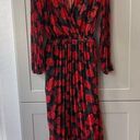 The Kooples  Floral Pleated Black Red Absract Roses Maxi Longsleeve Dress Scarf Photo 0