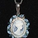 Ralph Lauren  .925 Stamped Faux Blue Topez/Sapphire Cameo Pendant Necklace Photo 1