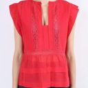 Isabel Marant  Etoile Women’s Red Square Neck Ruffle Short Sleeve Blouse Photo 0