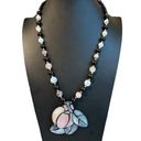 Lee  Sands Style Inlaid Shell Floral Beaded Necklace Photo 0