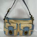 Coach Blue & Tan Legacy Double Pockets Turn Lock Satchel Canvas & Leather #13102 Photo 0