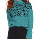 Nine West Sweater Women’s Sz M Teal Cheetah Ribbed Knit Turtleneck Pull Over New Photo 1