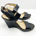 Guess  Jasminn Leather Upper Black Open Toe Wedge Sandals, Size 8.5 Photo 11