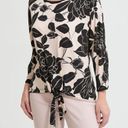 Joseph Ribkoff  Floral Self Tie Long Sleeve Blouse Top in Black & Beige Photo 15