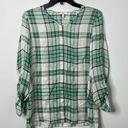 Joie  Kariana Silk Green Plaid Button Down Blouse Photo 1