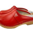 Ecco * Clog Womens EU 36 Red Leather Open Back Wood Sole Anatomic Danish Design Photo 6