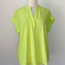 Cynthia Steffe Solid Neon Green Short Sleeve V-Neck Chiffon Blouse Photo 0