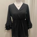 Lily Star  Black Deep V Neck Romper With Mid-Length Ruffle Sleeves - S Photo 12