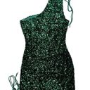 Lucy in the Sky Oliviara One Shoulder Sequin Mini Dress Green Large L Photo 4