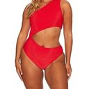 Beach Riot  Celine One Shoulder Cutout One Piece Red Ribbed Swimsuit Size XL Photo 0