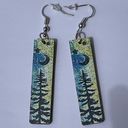 The Moon 3/$25 Artist wooden tree painting green blue drop earrings artsy boho New Photo 1