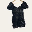 Naked Wardrobe  Black Faux Leather Puff Sleeve Ruched Mini Bodycon Dress Size L Photo 8