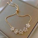 Adjustable 14k Gold Plated Flower Beaded Chain Bracelet Photo 0