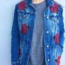 LuLaRoe Womens  Jaxon Red Rose Embroidered Rodeo Denim Jean Jacket - Sz XXS Photo 0