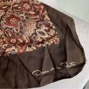 Oscar de la Renta Vintage  Signed Large Square Scarf Brown Floral Houndstooth Photo 3