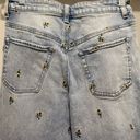 Tinseltown Distressed Light Denim Mom Jeans With Small Embroidered Sunflowers Photo 1