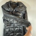 BCBG MAXAZRIA Long Puffer Coat Black Shiny Metallic Full Zip Size Small Photo 6