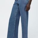 ZARA  High Waist Marine Straight Wide Leg Jeans Raw Hem Light Blue Wash, Size 4 Photo 5