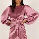 Petal and Pup  Opal Mauve Purple Satin Long Balloon Sleeve Wrap Mini Dress 10 Photo 0