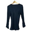 T Tahari Tahari Navy Blue Houndstooth Fitted Cowl Neck Long Sleeve Blouse S Photo 1