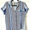 In Bloom  Pajama Top Medium M Blue White Stripe Soft Satin Lounge Button Shirt Photo 1