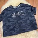 Rae Dunn  Navy Camo NAMASTE Cropped Yoga Open Back Top M Photo 0