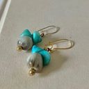 Vintage “Lana” Blue Mini Conch Seashell Earrings Gold Dangle Mermaidcore Coastal Jewelry Photo 2