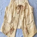 Koch  100% Linen Vest Safari Utility Coastal Old Money Tie Front Pockets XS Photo 0