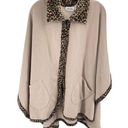 Moda Le  Womens Wrap blanket Sweater Leopard Trim Full Zip Pocket Beige Tan One S Photo 0