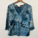 Dress Barn  Womens Y2K Fairycore V Cut 3/4 Sleeves Tie Dye Blouse Top Blue XL Photo 0