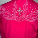 Ariat  Western Shirt Medium Long Sleeve Dark pink Cross Studs Pearl Snap Barbie Photo 6