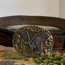 Vintage Distressed Stitched Brown Genuine Leather Eagle Buckle Belt Photo 8