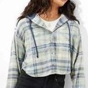 American Eagle Cropped Flannel Hoodie Photo 0