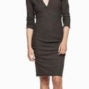 James Perse Henley Dress Deep Charcoal Melange Heathered V-Neck Ruched Mini 0 XS Photo 0