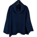 Ann Taylor Navy Blue Metallic Glittery Chunky Knit 3/4 Sleeve Turtleneck Sweater Photo 0