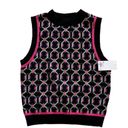 SO  Retro Sweater Vest Preppy Black Fuchsia Crop High Neck Vest Junior Medium NEW Photo 11