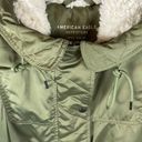 American Eagle AEO Flight Bomber Jacket Sherpa-Lined Hooded Satin Green L Photo 3