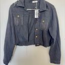 New Black Fringe Cropped Denim Jacket Size M Photo 2