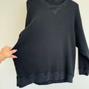 Aerie  Black Sweat Waffle Knit Oversized Crewneck Pullover Sweater Size Large Photo 2