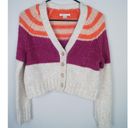 American Eagle  Striped Cardigan Button Front Multicolor Pink Cream Fuzzy Size XS Photo 2