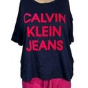 Calvin Klein  Jeans Womens T Shirt Top Relaxed Fit Logo Navy Blue Pink Small Photo 2