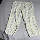 Coldwater Creek Yellow Cream Blue Vertical Stripe 100% Linen Pull On Summer Pant Photo 0