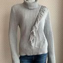 DKNY  Gray Asymmetrical Fringe Ribbed Turtleneck Sweater Sz Large PW6 Photo 0