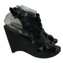 B Makowsky  Jaden Black Leather Wedge Slingback Sandals Criss Cross Cage Sz 6.5 Photo 0