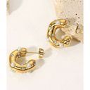 18K Gold Titanium Inlaid Pearls Open Hoop Earrings Photo 4