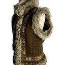 INC Vintage Y2K  Faux Fur Lined Vest M Brown Microfiber Hook Closure Rhinestones Photo 4