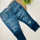 CAbi  Jeans Slim Boyfriend Distressed Stretch Whiskering Dark Wash Blue Size 8 Photo 0