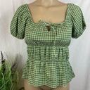 Madewell  Green & Tan Plaid Gingham Short Sleeve Peasant Top NEW M Photo 0